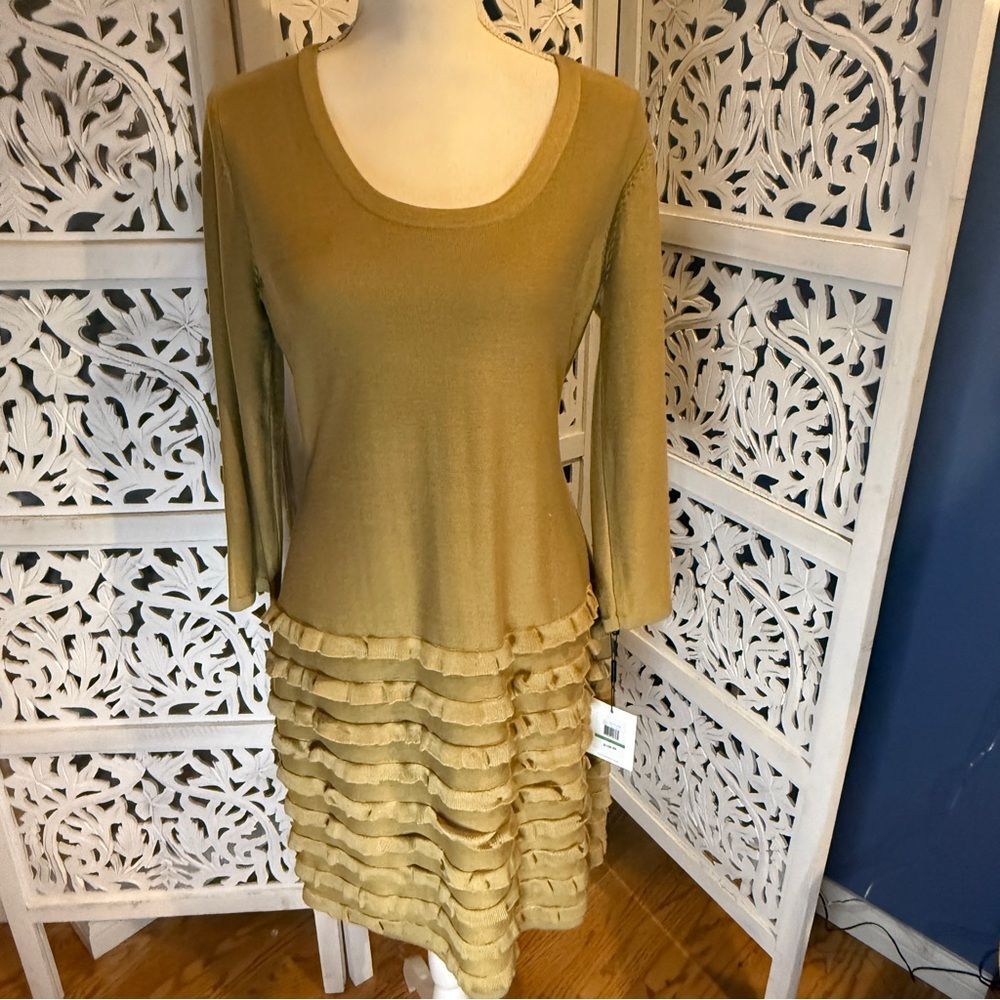 NWT Calvin Klein Gold Long Sleeve Dress Sz L